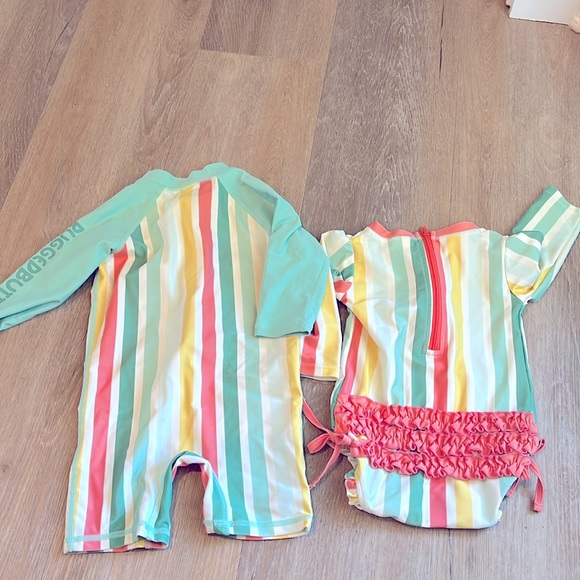 B/G Twin swimsuits, NWOT, Ruffle/Rugged Butts, 6-12 months - Picture 2 of 2